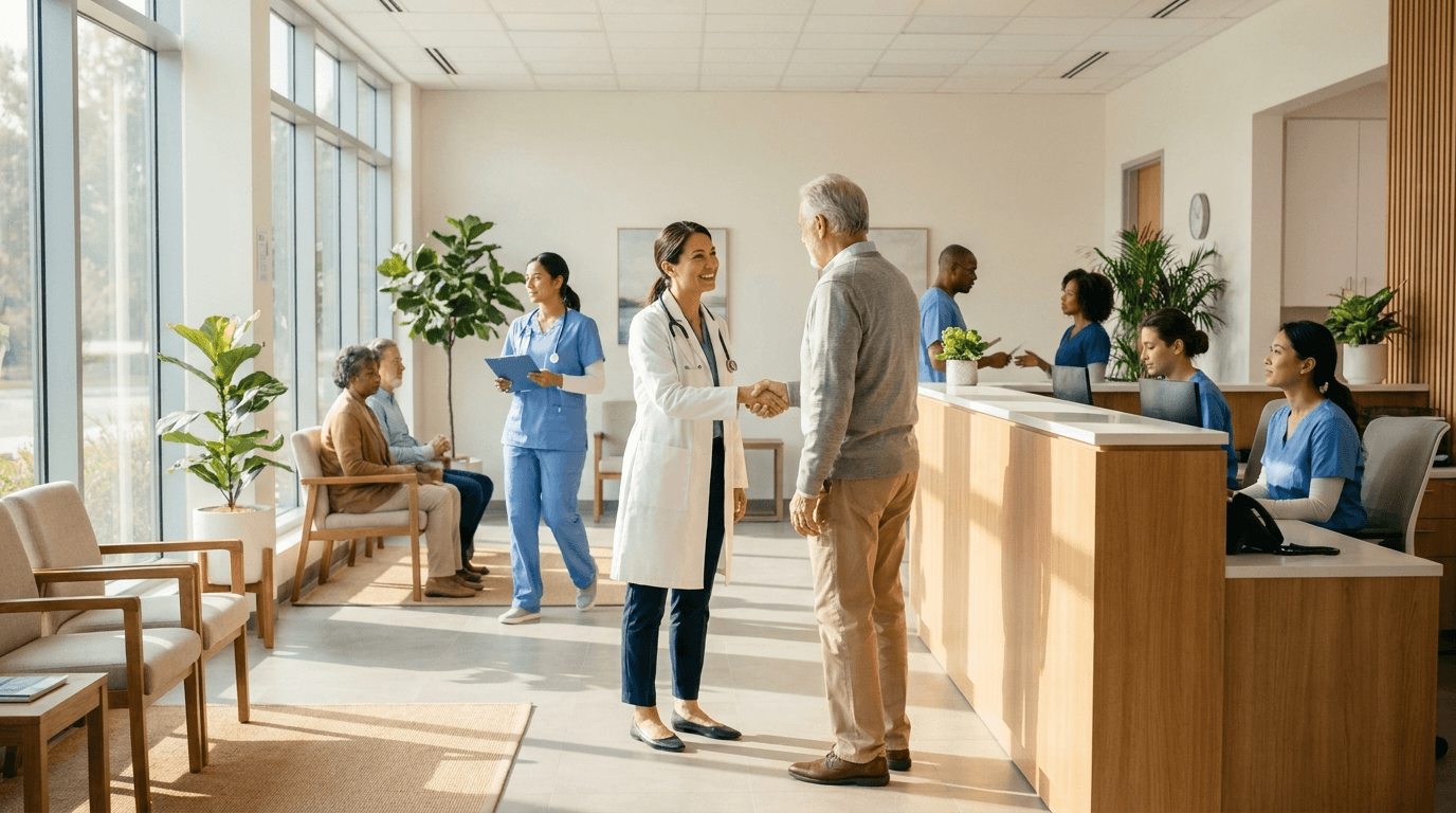 Dr. Lebarty meeting with a patient in a bright, calm exam room